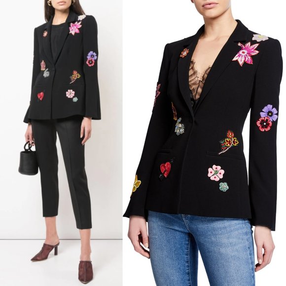 cinq a sept Jackets & Blazers - NWT Cinq A Sept Rumi Black Botanical Patch Blazer